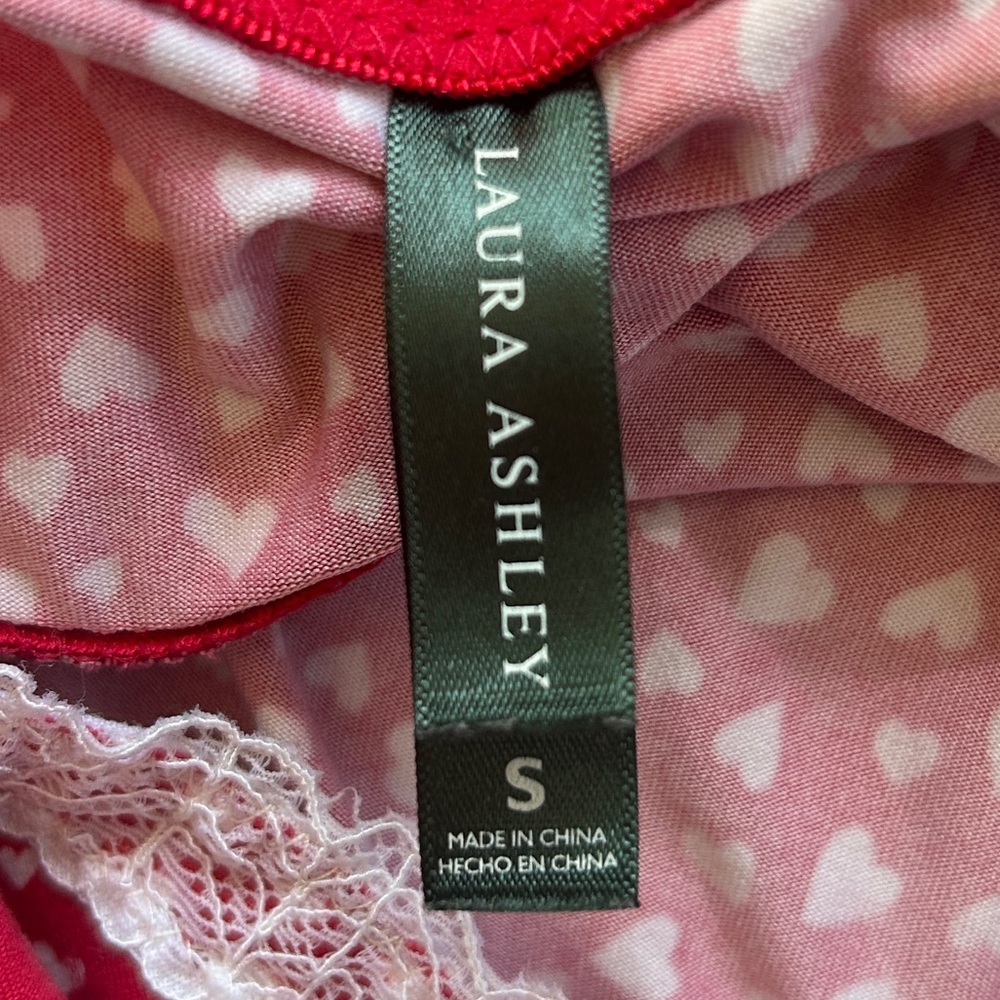 LAURA ASHLEY Babydoll Y2K Lace Trim Heart Print Cami Top Coquette Valentine Sz S - Picture 2 of 14
